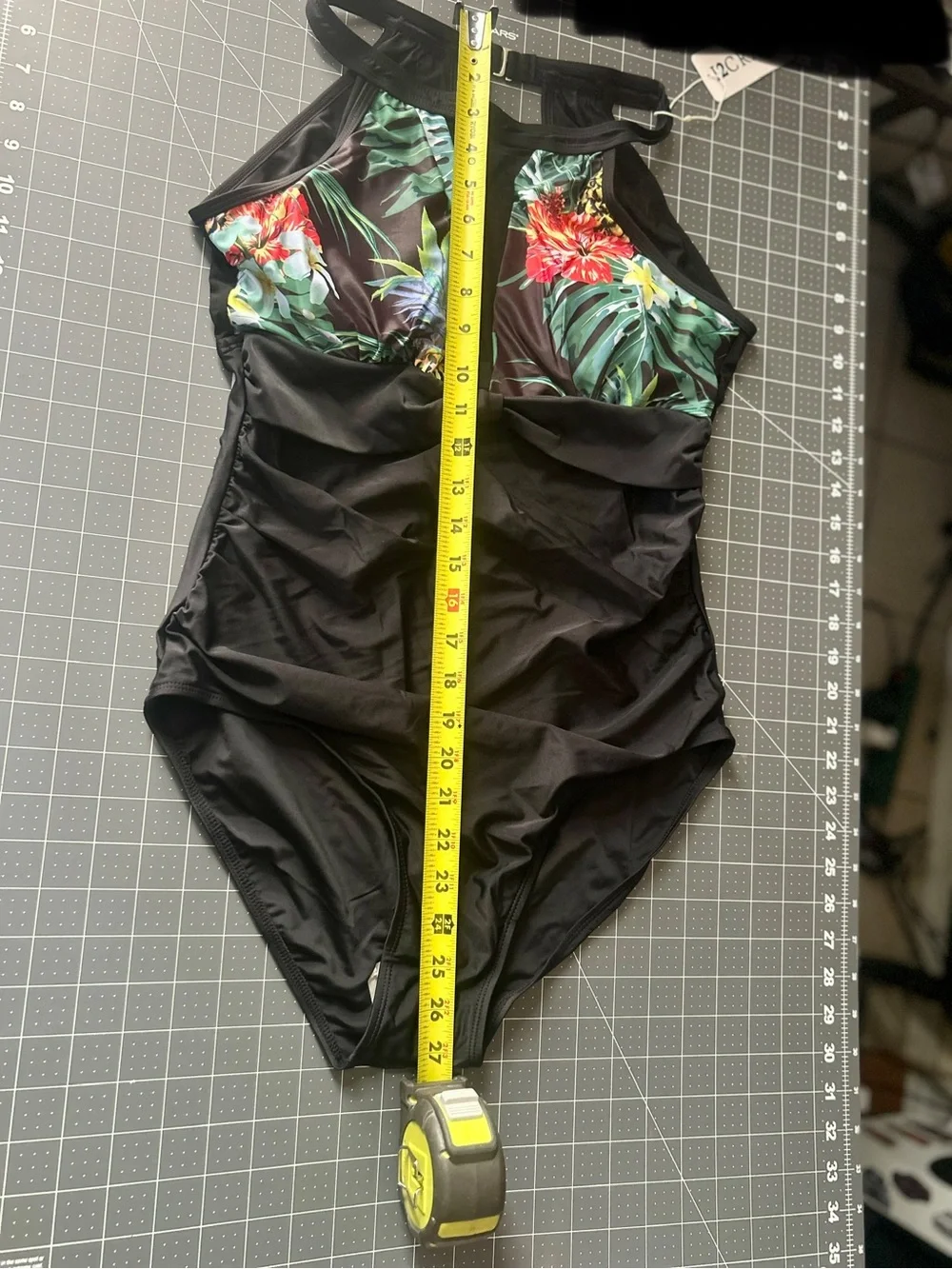 Tropical Floral Halter Black One-Piece Swimsuit